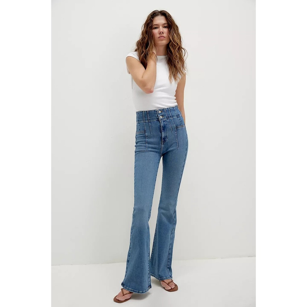 We The Free Jayde Flare Jeans size 29 Sunburst‎ Blue Stretch Hippie Boho